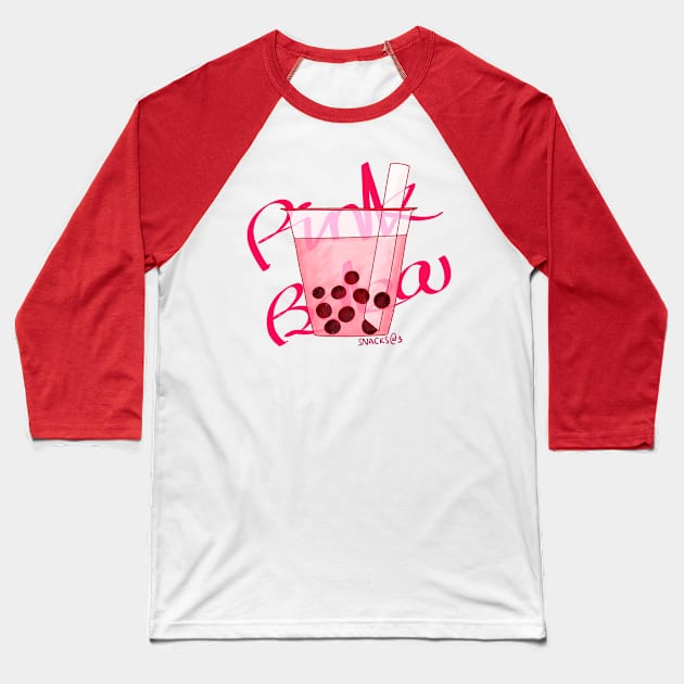 PINK Boba Milk Tea Baseball T-Shirt by Snacks At 3